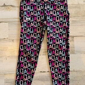 Under Armour Girls HeatGear Logo Print Leggings Youth Small Athletic Activewear